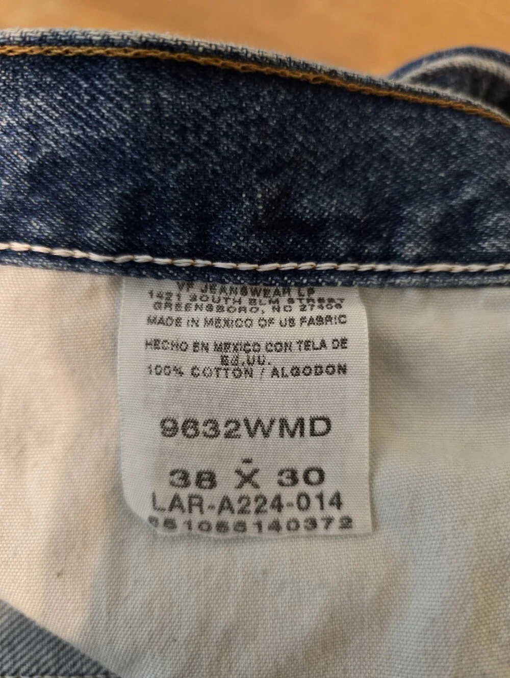 Wrangler Jeans Men's 38 Blue Regular Fit Straight Leg Denim Workwear